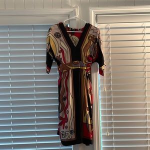 YASB Silk kimono style dress. High waist with attached sash. Size L